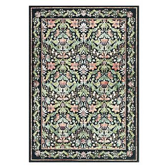 Vintage Floral Machine Washable Low Pile Area Rug Stain Resistant Pet Safe Carpet for Living Room