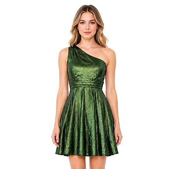 Artyska Women's One Shoulder Fit & Flare Mettalic Jacquard Cocktail Dress