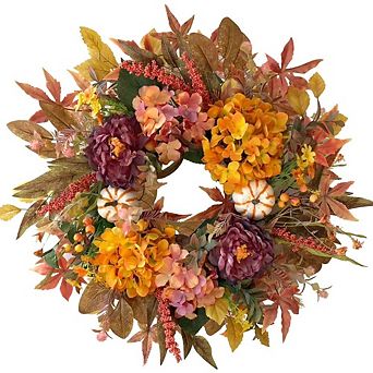 WANNA-CUL 24-Inch Fall Harvest Wreath for Front Door, Autumn & Thanksgiving Decor