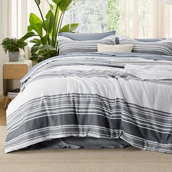 Bedsure Queen Comforter Set, Dark Striped Bedding Set for All Seasons, Reversible, Cationic Dyeing