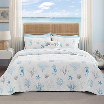 Bedsure Coastal Bedding Quilts - Lightweight Summer Comforter, Reversible Beach Bedding Nautical