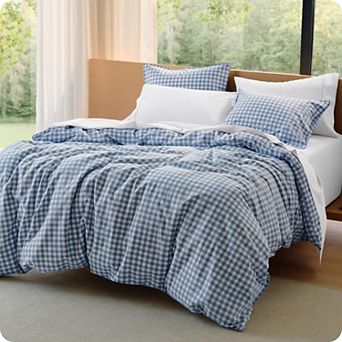 Bedsure Gingham Duvet Cover Queen, 100% Washed Cotton Duvet Cover Linen‑Like, PureWoven with