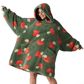 Bedsure Wearable Blanket Hoodie Mushroom Gifts for Women Men - Shaggy Sherpa Cozy Mushroom Hoodie