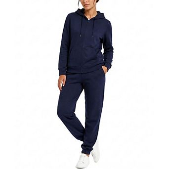 Blu Rock Women's Loose Fit French Terry Zip Up Hoodie And Jogger Set