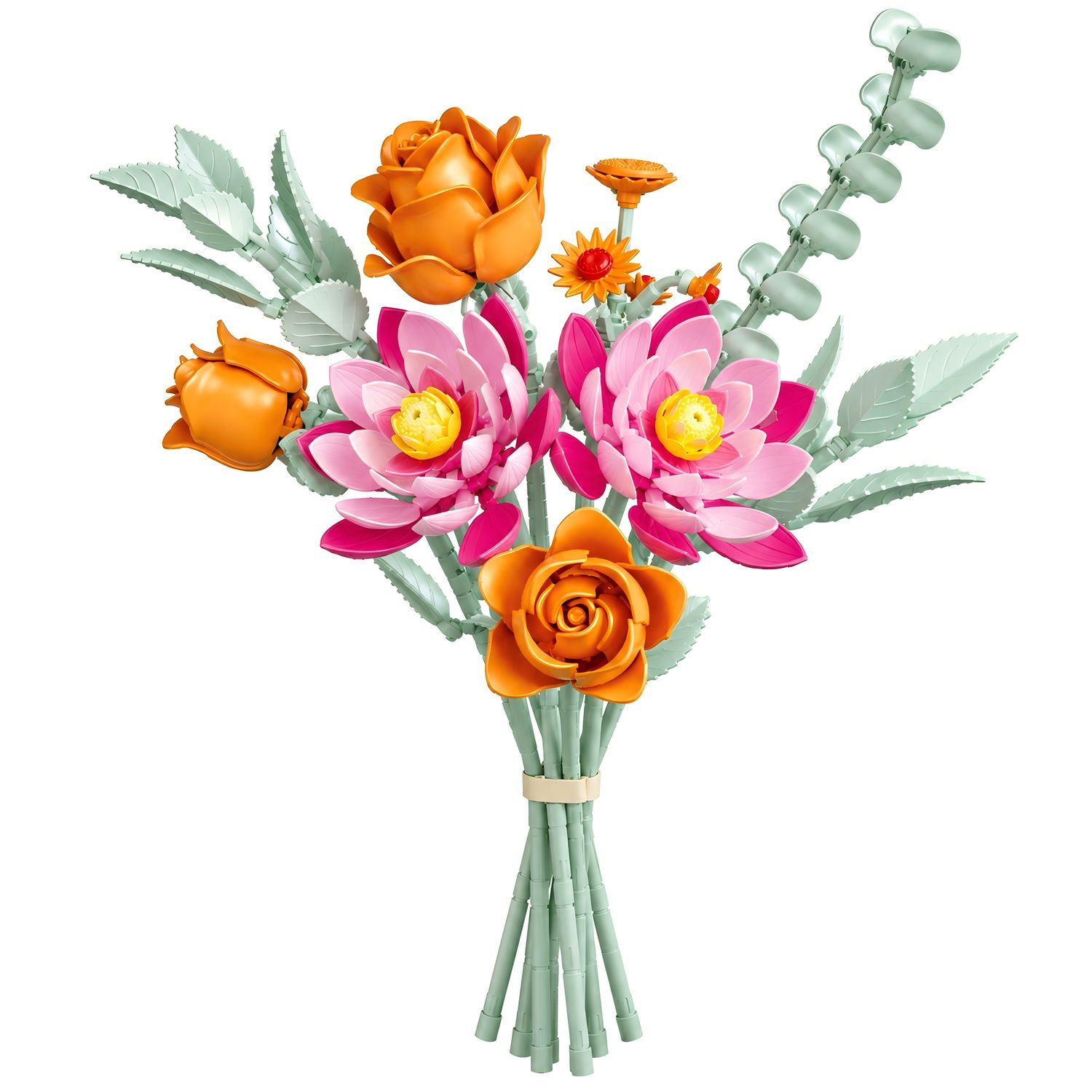 Детские конструкторы Contixo BK10 Orange Rose & Pink Lotus Bouquet Building Set, 360 pc Floral Kit Gift — фото 1