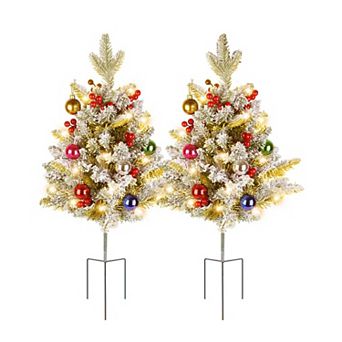 2 pc Solar Artificial Christmas Tree with 2 Lighting Modes, 600mAh Battery 4H Fast Charge