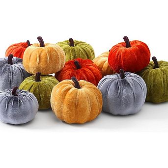 12 pc Assorted Mini Velvet Pumpkins, Fall & Thanksgiving Décor