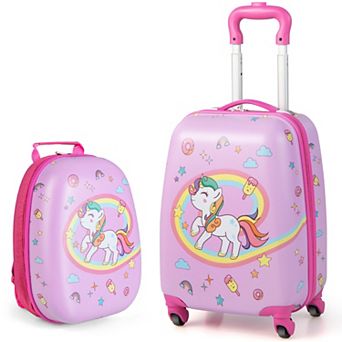 Costway 2 pc Kids Carry On Luggage Set 12" Backpack and 16" Rolling Suitcase for Travel