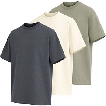 Blu Rock Men's Oversized Heavyweight Cotton Crew Neck Short Sleeve Tee Loose Fit Tops-3 Pack