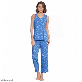 Women's Lands' End Cooling 3 pc Pajama Tank Top, Pajama Crop, & Pajama Robe Set