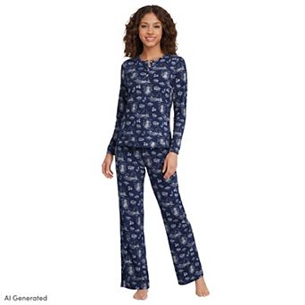 Women's Lands' End Comfort Rib Long Sleeve Pajama Top & Pajama Pants 2 pc Set
