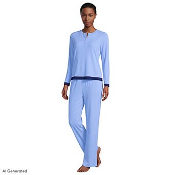 Women's Lands' End Comfort Rib Long Sleeve Pajama Top & Pajama Pants 2 pc Set