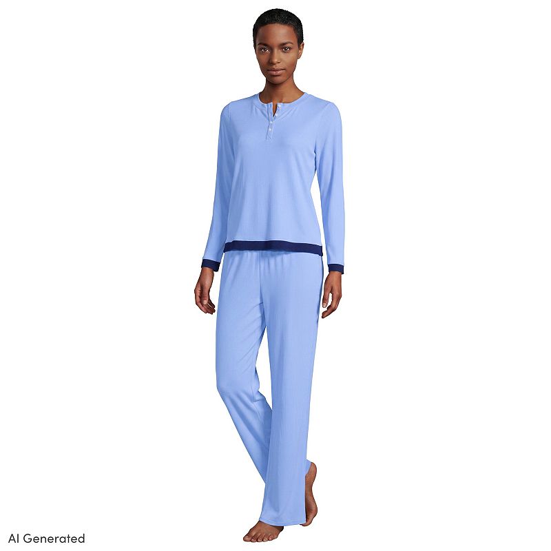 Women's Lands' End Comfort Rib Long Sleeve Pajama Top & Pajama Pants 2-Piece Set,