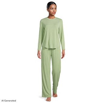 Women's Lands' End Long Sleeve Pajama Top & Pajama Pants 2 pc Set