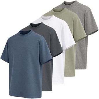 Blu Rock Men's Oversized Heavyweight Cotton Crew Neck Short Sleeve Tee Loose Fit Tops-5 Pack