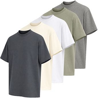 Blu Rock Men's Oversized Heavyweight Cotton Crew Neck Short Sleeve Tee Loose Fit Tops-5 Pack