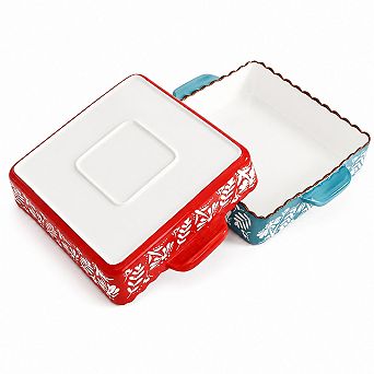 2-Pack Ceramic Square Baking Dishes Double Handle Oven Safe Cookware