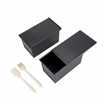 2 Pack Pullman Loaf Pans with Lid Silicone Spatula Brush Non-stick Carbon Steel Baking Pans