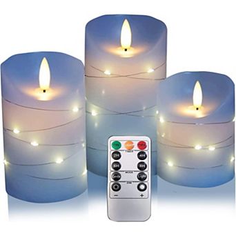 LED Candles with Star String Lights 3 pc Set Real Wax Dancing Flame 11-Key Remote Timer