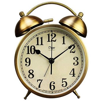 Metal Retro Alarm Clock Silent Quartz Non-Ticking Loud Bell Vintage Desk Bedroom Living Room Kids