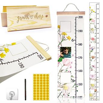Wildflowers Growth Height Chart With Keepsake Box Hook Pen Set Removable Ruler Measuring