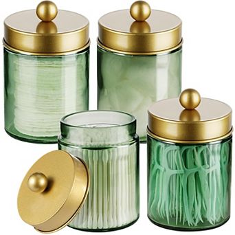 Glass Jars with Metal Lids 4 Pack Bathroom Storage Canisters for Cotton Balls Swabs Pads Bath