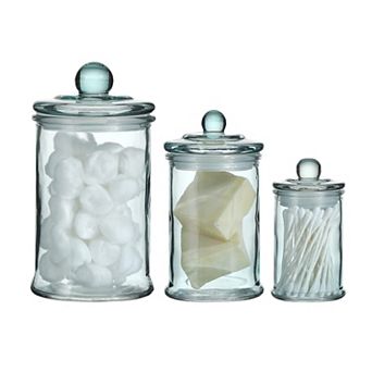 Glass Jar Bathroom Storage Organizer Canister Set of 3 Cotton Ball Holder Vanity Organizer