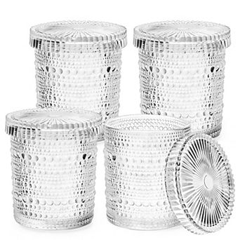 4-Pack Glass Qtip Holder Dispenser 10oz Bathroom Organizer Storage Jars for Cotton Rounds Ball