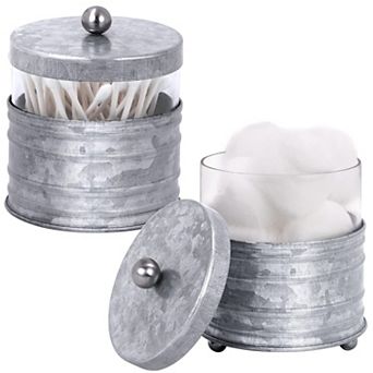 Galvanized Bathroom Jars Set Farmhouse Glass Dispenser Rustic Vanity Organizer With Lids 2-Pack