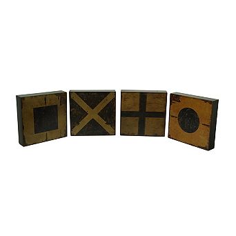 4 pc Nautical Flag Markers Decorative Wood Wall Plaque Set