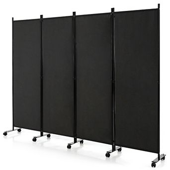 Costway 4-Panel Folding Room Divider 6FT Rolling Privacy Screen with Lockable Wheels