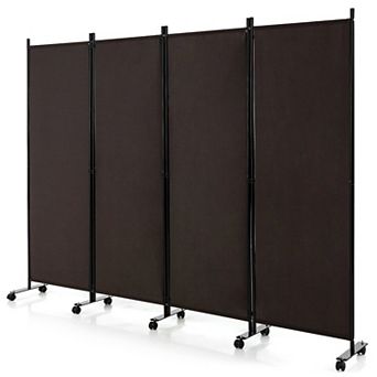 Costway 4-Panel Folding Room Divider 6FT Rolling Privacy Screen with Lockable Wheels