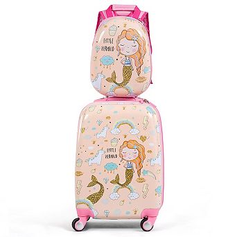 Costway 2 pc Kids Luggage Set 18'' Rolling Suitcase & 12'' Backpack Travel ABS Mermaid