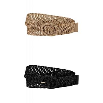 2 Packs Women's Skinny Waist Belts Braided Belts for Dress Round Metal Buckle Adjustable
