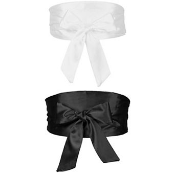 2 Packs Women Satin Obi Belt, Self Tie Wrap Wide Waistband Belt for Dress Bridal Sash
