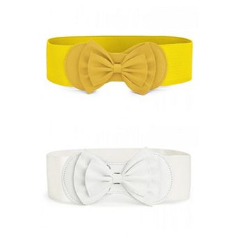 2 Packs Women's Bowtie Ornament Press Stud Button Cinch Belt