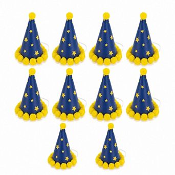 5.51" Foil Letter Pom‑pom Trim Birthday Cone Hats Party 10 pc