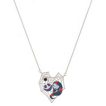 Disney's The Nightmare Before Christmas Fine Silver Plated Jack & Sally Heart Pendant Necklace