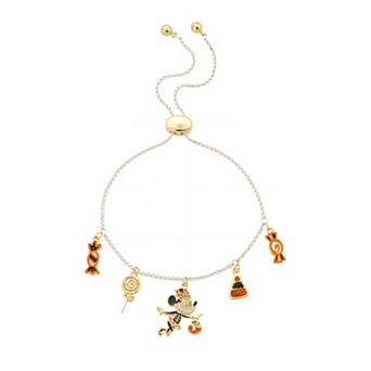 Disney's Minnie Mouse Fine Silver Plated Mother-of-Pearl Halloween Candy Charm Bolo Bracelet