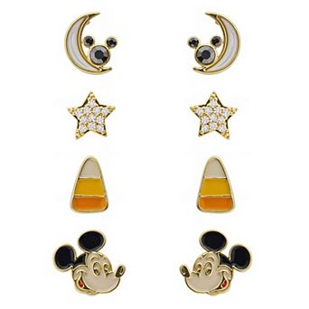 Disney's Mickey Mouse 4-Pair 14k Gold Flash Plated Multi-Gemstone Halloween Earring Set