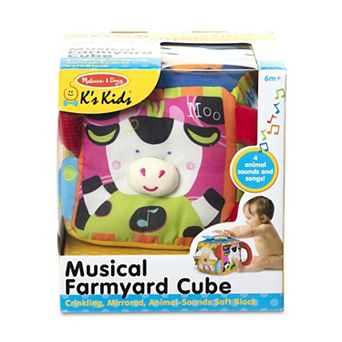 Melissa & Doug Farmyard Musical Crinkling Mirrored Animal Sounds Soft Cube Toy