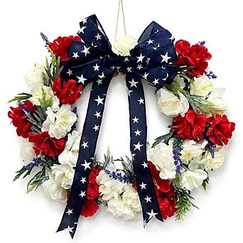 Patriotic Red White & Blue Floral Wreath with Star Bow