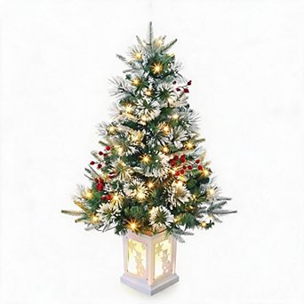 6ft Pre-Lit Flocked Artificial Christmas Tree, 250 Warm White LED Lights, 568 Branch Suggestions