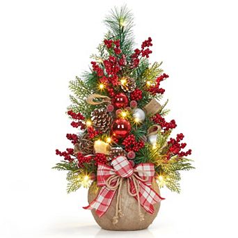 24" Pre-Lit Tabletop Mini Christmas Tree with LED Lights, Full Departments & Stable Base
