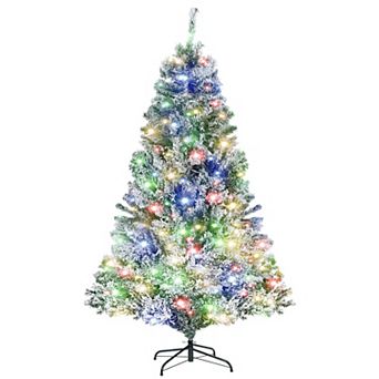 6.5 Ft Snow Flocked Pre-Lit Artificial Christmas Tree, 470 Color-Changing Lights, 8 Modes