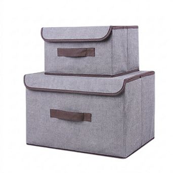 2 pc Foldable Storage Box Set with Lids and Handles