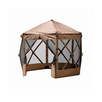 10 x 10 FT Pop Up Screen Tent Portable Outdoor Camping Gazebo with Ground Stakes Brown