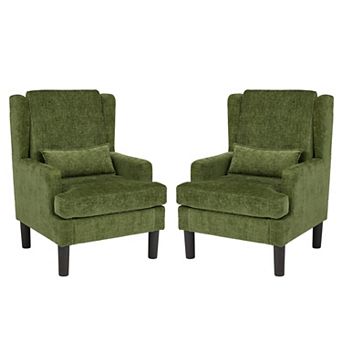 Accent Chair Set of Two, Mid‑Century Chenille Reading Chairs, High Back Design, 5.1" Thick Cushion