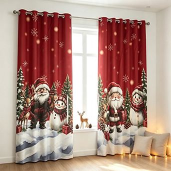 Christmas Curtain Santa Claus Printed Curtain Velvet Room Darkening Living Room Drapes 2 Panels