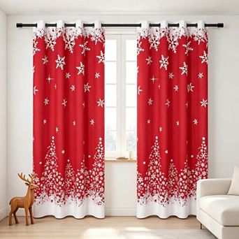 Christmas Blackout Curtains Velvet Snowflake Grommet Window Curtain Panels Set of 2 for Living Room